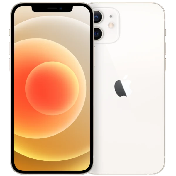 iPhone 12 in White, front and rear product photo